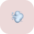 A cartoon-style puff of smoke or wind, symbolizing coastal termite and pest control, is depicted at the center of a rounded light pink square background.