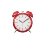Red analog alarm clock with two bells, a white clock face, and black hands pointing to 10:09 on a plain white background—perfect for scheduling your next coastal termite and pest control appointment.