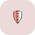 A shield-shaped icon with a red and white zigzag pattern is centered on a light pink background, symbolizing the strength and reliability of coastal termite and pest control services.