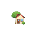 Illustration of a small house with a red roof, two windows, a brown door, a green bush, and a tree in the background—depicting the perfect home protected by coastal termite and pest control measures on a white background.