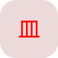 Red icon of three vertical bars with a horizontal bar on top, resembling a jail cell, centered on a rounded light pink square background—symbolizing secure coastal termite and pest control.