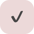 A simple black check mark, symbolizing reliability, is centered on a rounded square background in light pink—ideal for representing trusted coastal termite and pest control services.