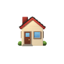 Simple illustration of a small house with a red roof, brown door, and two windows, surrounded by green bushes on a white background—perfect for promoting coastal termite and pest control services.