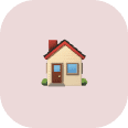 A simple illustration of a house with a red roof, brown door, and two blue windows, set against a light pink rounded square background—perfect for highlighting coastal termite and pest control services.