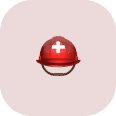 A red hard hat with a white medical cross symbol on the front, shown against a light pink background—perfect for professionals in coastal termite and pest control industries.
