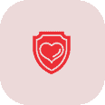 Red heart inside a shield icon on a rounded pale pink square background, symbolizing care and protection, much like coastal termite and pest control services safeguard your home.