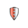 A silver shield features a red and white design with a zigzag pattern dividing the colors vertically down the center, symbolizing protection much like coastal termite and pest control defends your home.